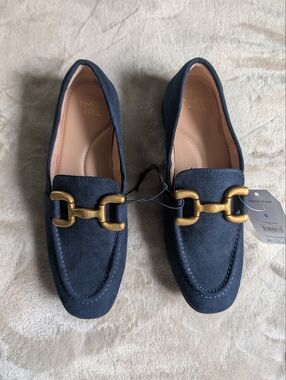 Time and Tru women's navy faux microsuede buckle loafers Size 6 NEW